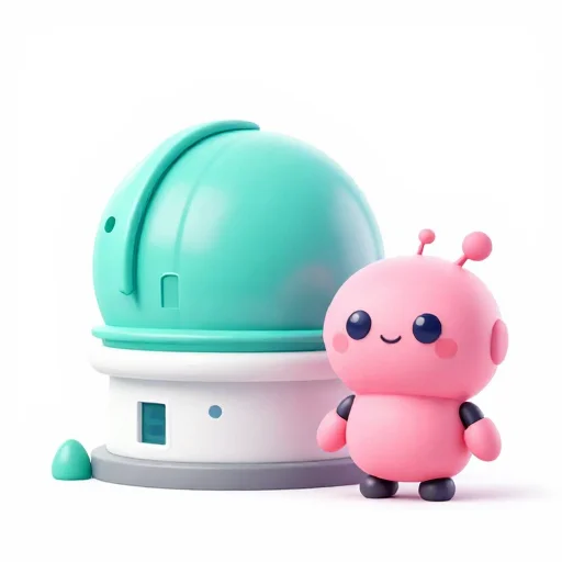 CuteDSL production recovery verification cutedslrepair20260816T003539: a small pink robot beside a turquoise observatory, clean digital illustration