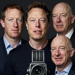a highly realistic national portrait winner, hasselblad medium format portrait of zuckerberg and elon musk and jef bezos, crying. by anne leibovitz
