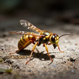 Giant golden nuclear hornet, giant hornet, size of a small bear, it kills you instantly, super 8mm photograph