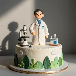 a cake with sugar paste figuring a laboratory technician