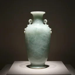an organic jade vase, sitting on a pedestal, with dim light, glowing background, moody setting, highest quality, 8 k