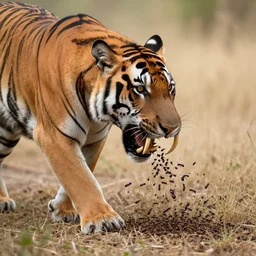a million ants attacking a saber tooth tigre
