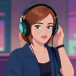 synthwave emma watson wearing headphones, animated, trending on artstation, portrait