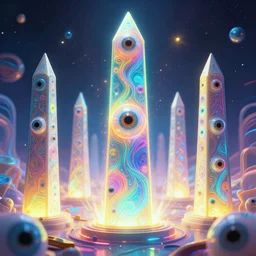 magical psychedelic radiating obelisks psychic waves eyeballs, bright neon colors, highly detailed, cinematic, hiroo isono, eyvind earle, philippe druillet, roger dean, lisa frank, aubrey beardsley, ernst haeckel