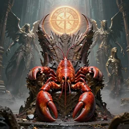 eyeless watcher, sigil of the empty throne, fragments of a dystopian world, lobster suit, prime lobster, erebos's titan, temple altisaur, serra angel, by antoine wiertz and noah bradley, visually stunning, cinematic, ultra realistic, hyper realism, 1 2 k, epic, octane render, unreal engine, vfx, maya