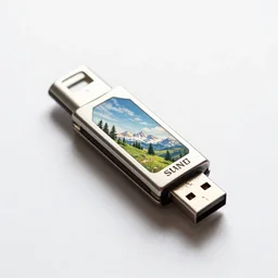 vintage usb flash drive, commercial catalog photo, isolated on a pure white background, centered, entire object in frame, sharp focus, soft studio lighting