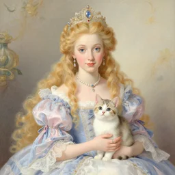 baroque rococo pastel beautiful princess with kitten Greg Hildebrandt Lisa frank portrait