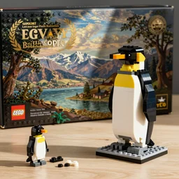 penguins unboxing a lego set, baroque painting