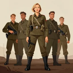 communist Propaganda poster Jennifer Lawrence in WW2 uniform by moebius and atey ghailan by james gurney by vermeer by George Stubbs full body full body full body full body trending on artstation vector art vector art vector art vector art inspirational