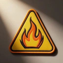 a photo of a retro 1 9 6 0 minimalist clean fire flames warning caution patch