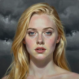 professional painting of Elle Fanning in the style of Scott Listfield, head and shoulders portrait, symmetrical facial features, smooth, sharp focus, illustration, intricate, stormy weather, extremely detailed masterpiece,