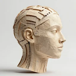consciousness emerging in artificial intelligence. ray tracing. papier - mache