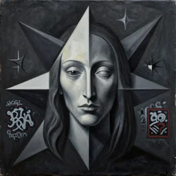 Aleister Crowley picture by Sachin Teng, asymmetrical, dark vibes, Realistic Painting , Organic painting, Matte Painting, geometric, magical, Occult, Raphael Hopper, Rene Magritte, shapes, hard edges, (funny) graffiti, street art:2 by Sachin Teng:4