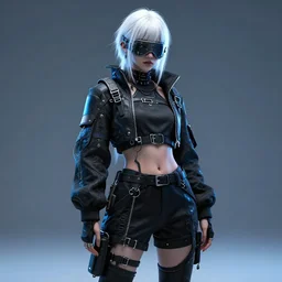 very cool girl white hair girl with mask, streetwear, techwear, cyberpunk style outfit, scifi, blue side lighting, full body, nose piercing, detailed portrait, intricate complexity, by greg rutkowski, artgerm, ross tran, conrad roset, takato yomamoto, ilya kuvshinov. 4 k, beautiful, aesthetic octane render, aesthetic octane render, cinematic dramatic atmosphere