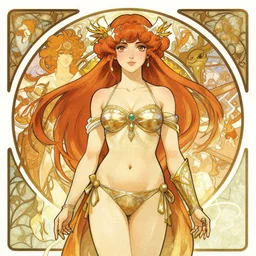 an adorable warrior in bikini armor by krenz cushart, artgerm, alphonse mucha, akihiko yoshida