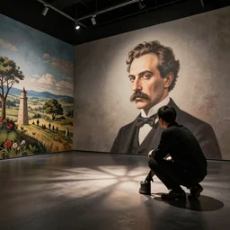 Using AI to search for beauty in Puccini\'s Tosca, immersive installation in a contemporary artspace, photorealistic