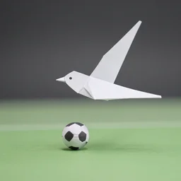 footballer makes striking swallow, paper model, diorama