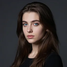 a beautiful portrait of a Iranian girl with blue eyes looking at camera, studio lighting