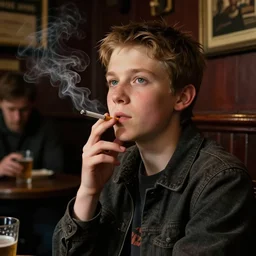 kids having a cigarette in an Irish pub,