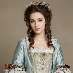 photo of a beautiful woman, dressed rococo, intricate details