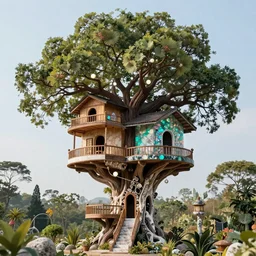 exquisitely Intricate marble and opal treehouse, lucid, vivid, mystical, wide angle, high detail, 8k, justin totemical