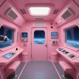 the inside of a pink spaceship