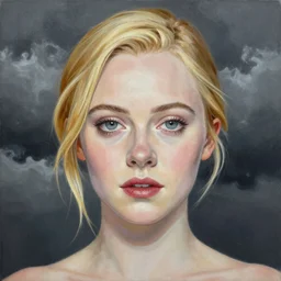 professional painting of Elle Fanning in the style of Takato Yamamoto, head and shoulders portrait, symmetrical facial features, smooth, sharp focus, illustration, intricate, stormy weather, extremely detailed masterpiece,