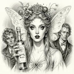 masterpiece, hyper detailed beautiful absinthe fairy portrait, detailed sketch by artgerm, zdizslaw beksinski, tom bagshaw and ernst haeckel