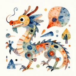 a dragon made of various abstract colorful shapes, in the style of nujabes, watercolor painting, surrealist