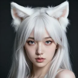 aesthetic photograph of alluring young Japanese woman with white cat ears, by Nick Knight and jia ruan, headshot, realistic, photorealistic, HD, 4k resolution