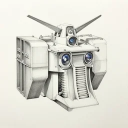 Pencil drawing of transformers head + hyper-detailed, cel-shaded