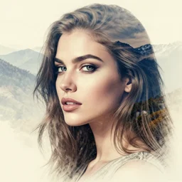a beautiful woman face creative double exposure effect blended with beautiful mountain scenery, medium sized tattoo sketch, amazing detail, trending on pinterest, in the style of brandon kidwell