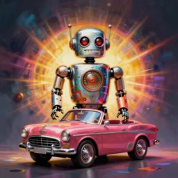 A Centered Portrait of a Lowrider Toy Robot, Chicano Airbrush Art