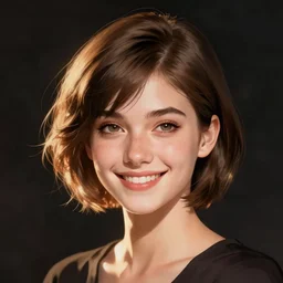 portrait of a beautiful girl in 1 3 8 3 with short brown hair, men's haircut, and smiling, dramatic lighting, illustration by greg rutkowski, yoji shinkawa, 4 k, digital art, concept art, trending on artstation