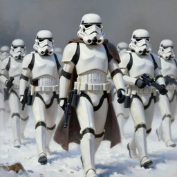 greg manchess oil matte portrait painting, army of stormtroopers walking in the snow, medieval, fantasy, wonderful masterpiece highly detailed, scifi, beautiful cinematic light deep focus, elegant, digital painting, smooth, sharp focus, golden ratio, dramatic illumination, ultra realistic, 4 k, art by greg rutkowski wlop rossdraws
