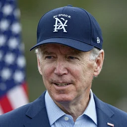 Joe Biden wearing a backwards baseball cap