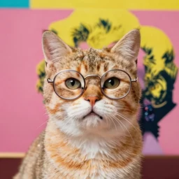 cool cat wearing hippie glasses, 1 9 7 0 s art, andy warhol