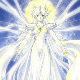 hyper detailed illustration of the god of light, prismatic, kami, intricate linework, lighting poster by moebius, ayami kojima, 90's anime, retro fantasy