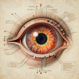 anatomical diagram of the human eye, schematic, technical diagram, exceedingly insanely intricate, davinci, circuits, infographic, blueprint, illuminated manuscript, hand drawn, sketch,