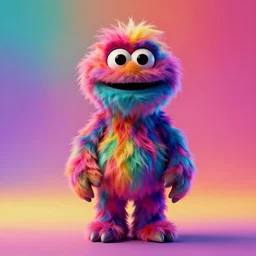 3 d model of a goofy sinister vibrant colored alien with long fur and souless eyes by alexander jansson : 1 | centered, psychedelic, colorful, matte background : 0. 9 | by jim henson : 0. 7 | dave melvin : 0. 4 | unreal engine, deviantart, artstation, octane, finalrender, concept art, hd, 8 k resolution : 0. 8