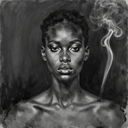 black ink smoke portrait of beautiful young african woman, by Jenny Saville and WLOP, painterly brush strokes, oil on canvas