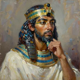 highly detailed palette knife oil painting of a historically accurate depiction of the ancient biblical eqgptian prince moses, thoughtful, by Peter Lindbergh, impressionistic brush strokes, painterly brushwork