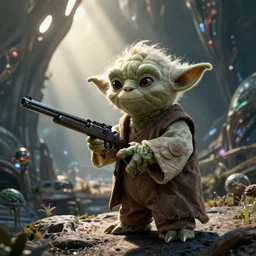 yoda as a gunslinger on an alien world