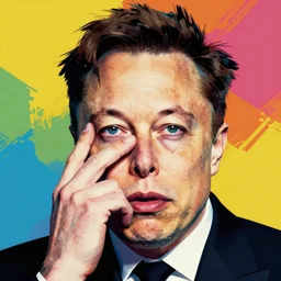 the portrait of depressed elon musk being devastated and numb, colorful pop art, modern art, by andy warhol