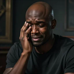 a bald black man crying because he lost a league of legends game