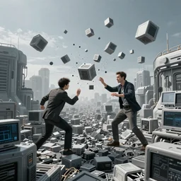 a dream of a surreal landscape full of cyber punk computers battling megabytes