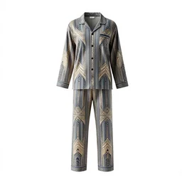 art deco pajama set, clean 3d render, octane render, isolated on a pure white background, centered, entire object in frame, sharp focus, soft studio lighting