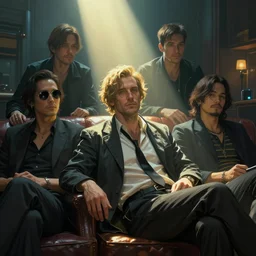 imposing and relaxed cyberpunk gangster with dramatic volumetric god rays by john singer sargent, syd mead, craig mullins, finnian macmanus, sung choi, ruan jia. cinematic keyframe concept art on artstation