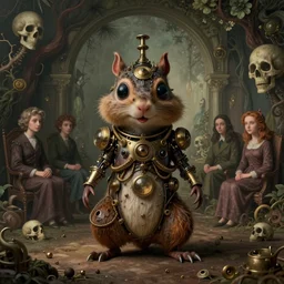 matte symmetrical portrait of evil steampunk tardigrade chipmunk. a surrealist interior mental soulscape by hieronymus bosch, cyril rolando, esher and natalie shau, whimsical, profound, impossible. trending on devaintart.