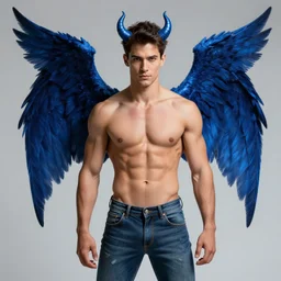 Daniel Sharman with blue Devil wings, shirtless, jeans, hyperdetailed, artstation, cgsociety, 8k